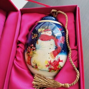 Ne'Qwa Art Glass Ornament Snowmen and Cardinal 6" - Box and Certificate